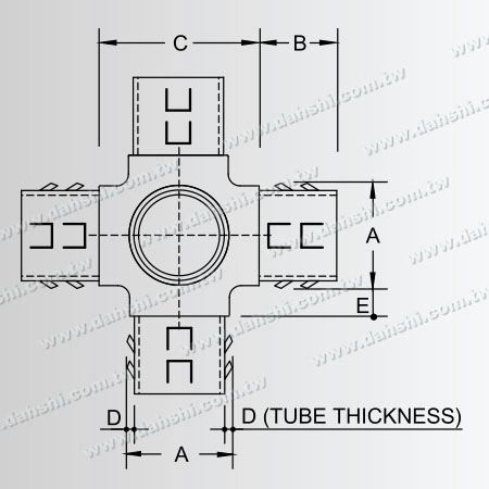 Dimensión: Conector interno de tubo redondo de acero inoxidable con 5 salidas - Diseño de resorte de salida sin soldadura/pegamento aplicable