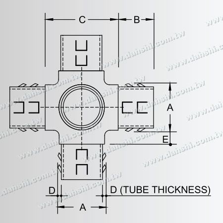 आयाम: स्टेनलेस स्टील राउंड ट्यूब इंटरनल कनेक्टर 5 वे आउट - एग्जिट स्प्रिंग डिजाइन- वेल्डिंग फ्री/ ग्लू एप्लिकेबल