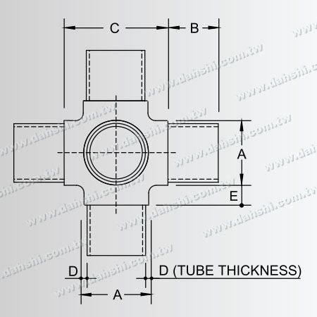 Dimension：Stainless Steel Round Tube Internal Connector 5 Way Out