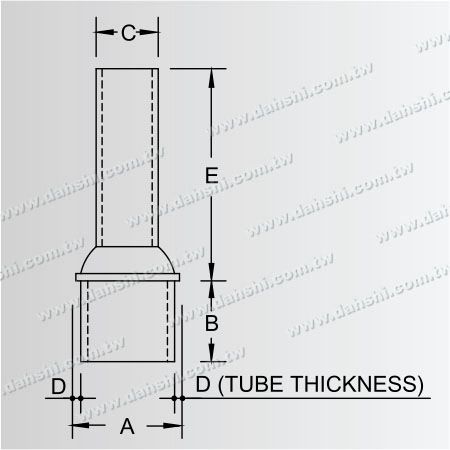 Dimension : Connecteur de poteau perpendiculaire pour main courante en tube rond en acier inoxydable avec réducteur en dôme
