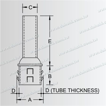 Dimension : Connecteur de poteau perpendiculaire pour main courante en tube rond en acier inoxydable - Réducteur en dôme - Conception à ressort de sortie - Sans soudure / applicable avec de la colle