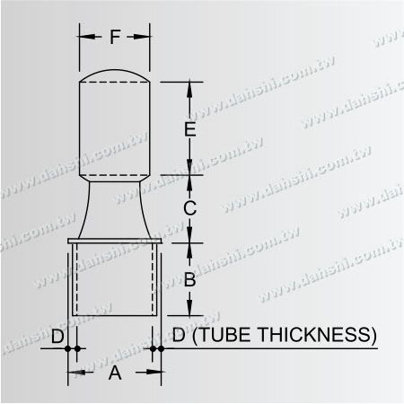 尺寸圖：不銹鋼圓管扶手與立柱穿梭型接頭 - 通孔