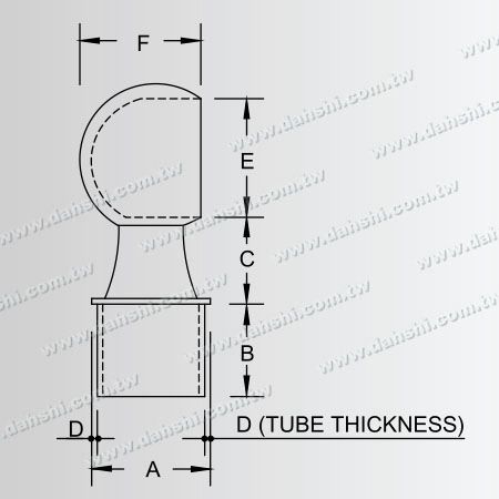 尺寸圖：不銹鋼圓管扶手與立柱穿梭型接頭 - 封口