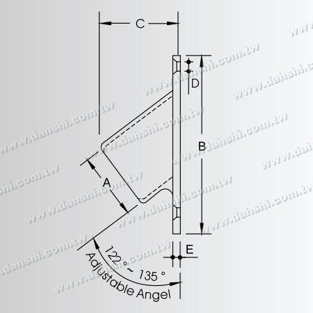 尺寸圖：不銹鋼圓管牆壁斜度固定座