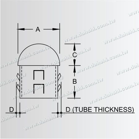Dimensi Tutup Ujung Tabung Bulat Stainless Steel Spesifikasi Eropa dengan Desain Pegas Gigi Keluar - bebas las/ bisa ditempel