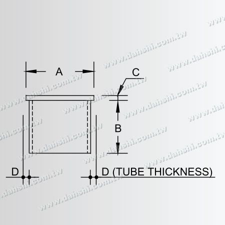 Dimensión: Tapón de extremo plano de tubo redondo de acero inoxidable - Tamaño europeo