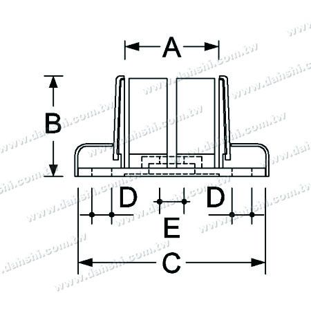 ابعاد: پایه سه قطعه ای دستگیره لوله مربعی استیل ضد زنگ - پیچ پنهان