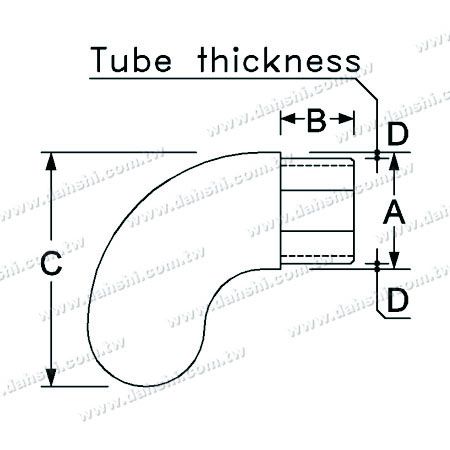 Dimension : Embout de tube carré en acier inoxydable à coude à 90 degrés et dôme