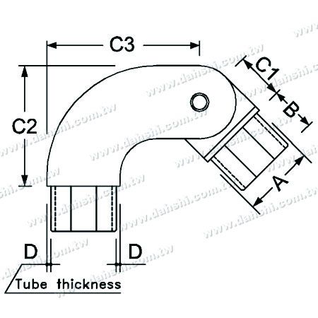 Dimensión: Conector de esquina redonda ajustable de acero inoxidable para tubo cuadrado interno
