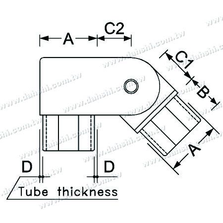Dimension: Connecteur d'angle réglable en coin carré interne de tube carré en acier inoxydable