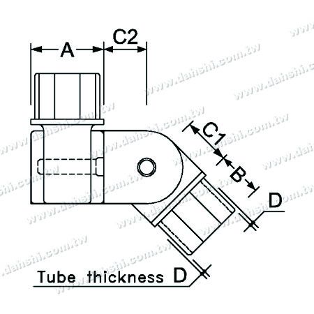Dimensión: Conector de esquina de escalera ajustable de acero inoxidable para tubo cuadrado interno