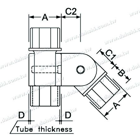 الأبعاد: موصل زاوية قابل للتعديل للزاوية اليسرى لأنبوب مربع من الفولاذ المقاوم للصدأ الداخلي