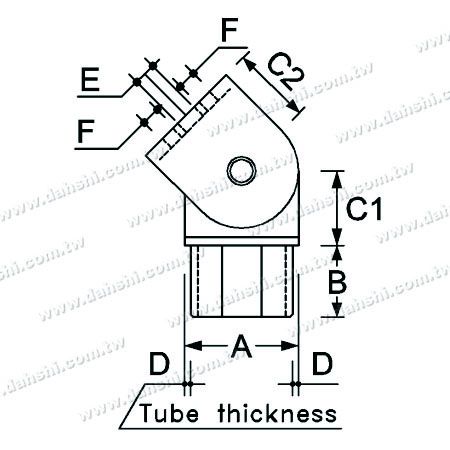 Dimension：Stainless Steel Square Tube Handrail Perpendicular Post Connector Angle Adjustable Internal Fit
