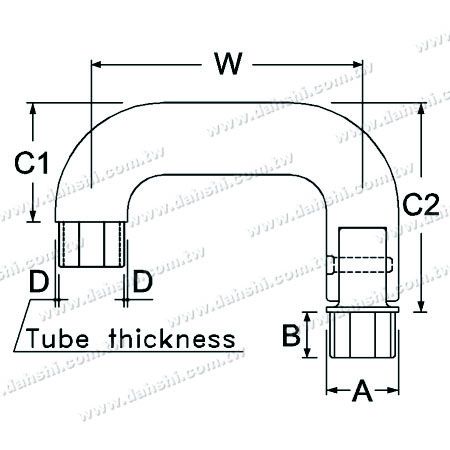 Dimensión: Conector de esquina en U ajustable de acero inoxidable para tubo cuadrado interno de escalera
