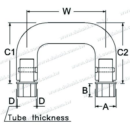 Dimensione: Connettore ad angolo regolabile a forma di U per tubo quadrato interno in acciaio inossidabile per scala