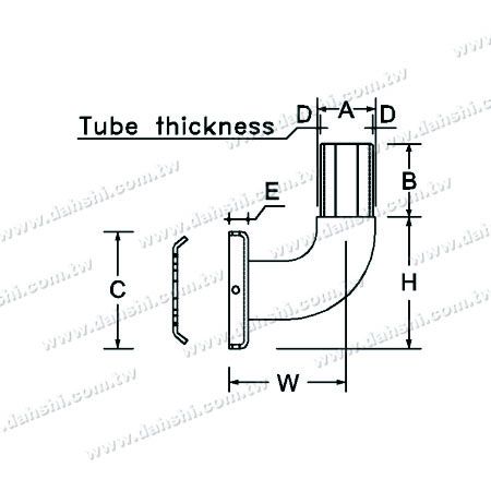 Dimension : Support de main courante en tube carré en acier inoxydable à coude à 90 degrés avec dos carré et couvercle