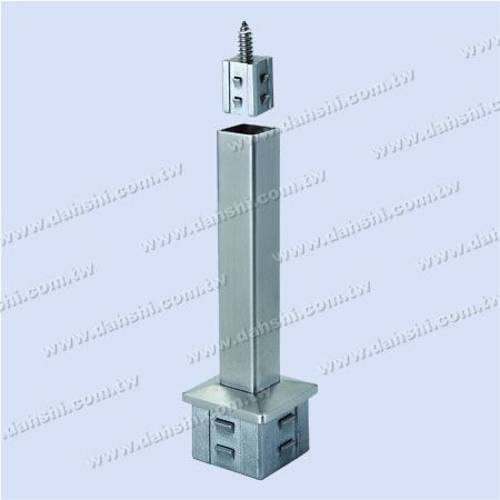 Stainless Steel Square Tube Handrail Perpendicular Post Connector Reducer Flat - Exit spring design- welding free/ glue applicable