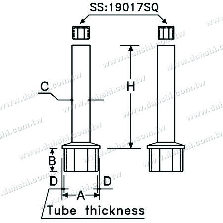 Dimenzija: Povezovalnik za navpične stebre iz nerjavečega jekla za kvadratne cevi, reduktor, raven