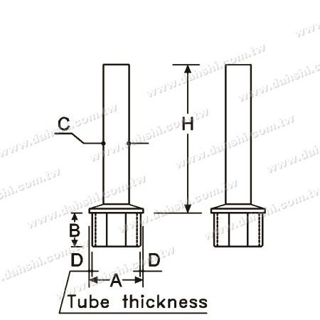 Dimension : Connecteur de poteau perpendiculaire pour main courante en tube carré en acier inoxydable - Réducteur plat