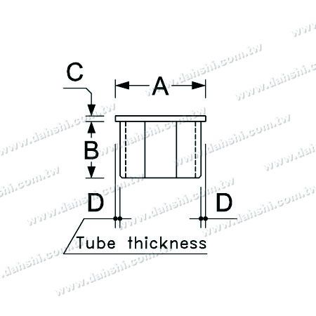 Dimension : Connecteur externe de main courante en tube carré en acier inoxydable