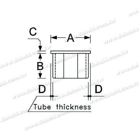 Dimension : Connecteur de main courante en acier inoxydable pour tube carré - ajustement externe