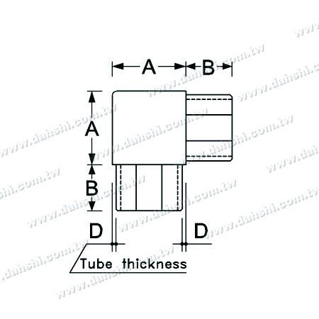Dimension : Connecteur interne à 90 degrés en acier inoxydable pour tube carré