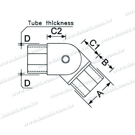 Dimenzija: Notranji nastavljiv kotni komolec iz nerjavečega jekla za kvadratno cev