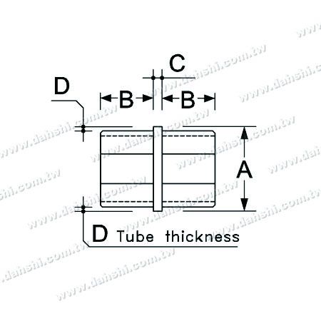 Dimenzija: Notranji povezovalnik ravne linije iz nerjavečega jekla kvadratne cevi