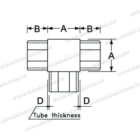 寸法：ステンレススチールの四角いチューブの内部Tコネクター