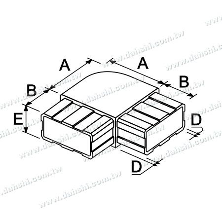 Dimensión: Conector interno de 90 grados de esquina redonda de tubo rectangular de acero inoxidable