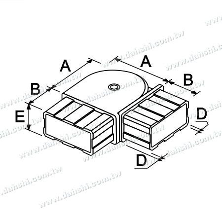 尺寸图:不锈钢扁管(长方型管)套外90度弯头