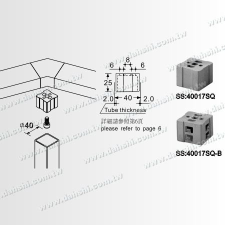 尺寸图:不锈钢扁管(长方型管)套外楼梯用转角接头- 135度三通
