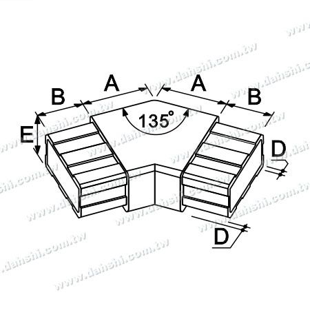 尺寸图:不锈钢扁管(长方型管)135度弯头
