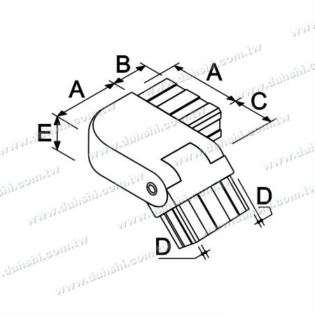 Abmessung: Edelstahl-Rechteckrohr interner Treppenrund-Eckverbinder, linker Winkel einstellbar