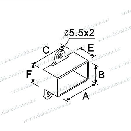 Dimensão: Extremidade do corrimão de tubo retangular de aço inoxidável