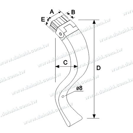 Dimensione: Tappo finale a forma di S per tubo rettangolare in acciaio inossidabile