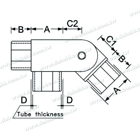 ابعاد: اتصال کننده گوشه پله داخلی لوله مربع استیل ضد زنگ 3 راهه با زاویه قابل تنظیم