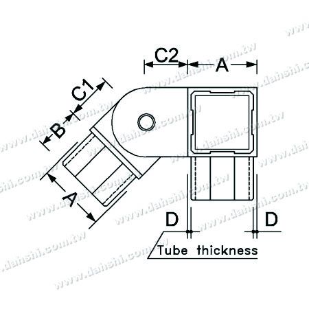 ابعاد: اتصال کننده گوشه پله داخلی لوله مربع استیل ضد زنگ 3 راهه با زاویه چپ قابل تنظیم
