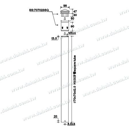Dimensión: Póstáil Cearnóg Inox