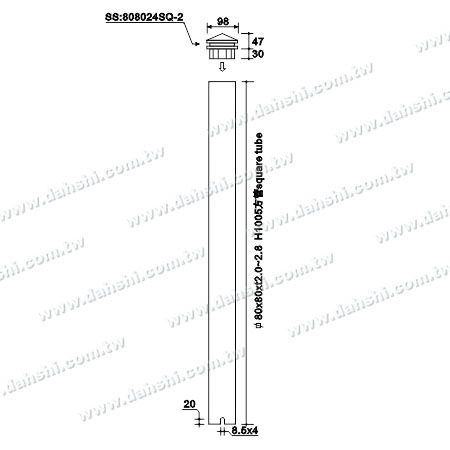 尺寸圖:不銹鋼方管大柱
