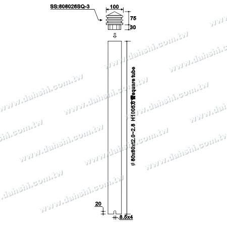 尺寸圖:不銹鋼方管大柱