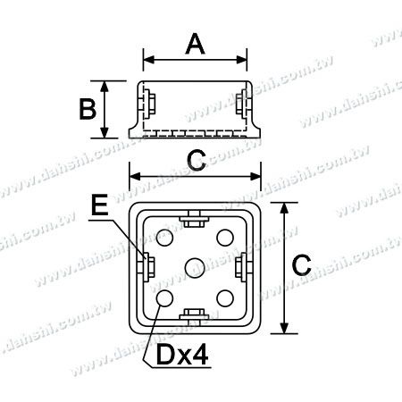尺寸圖:不銹鋼方形大柱底座 - 螺釘隱藏式
