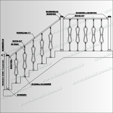 Нержавеющая стальная балюстрада - Трубчатая - Диаграмма: Нержавеющие стальные балюстрадные столбы - трубчатые