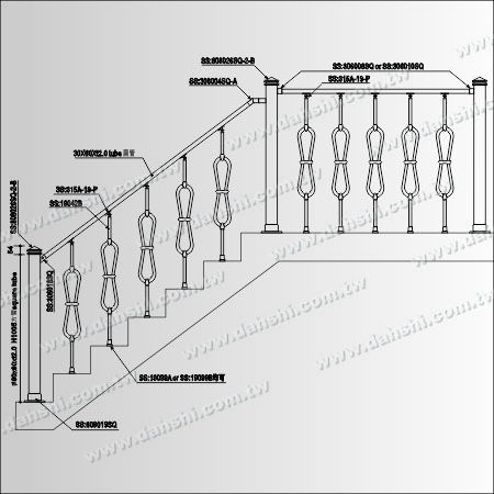 Postes de guarda-corpo em aço inoxidável - Tubular - Diagrama: Postes de balaustrada em aço inoxidável - Tubular