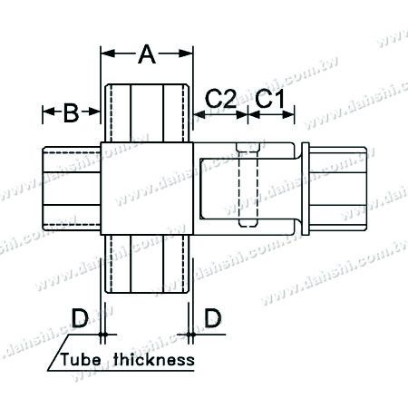 Abmessung: Edelstahl Quadratrohr Interner 4-Wege-Verbindungsstück mit verstellbarem Winkel