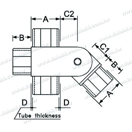 الأبعاد: موصل زاوية قابل للتعديل للاتجاه الأربعة لأنبوب مربع من الفولاذ المقاوم للصدأ الداخلي