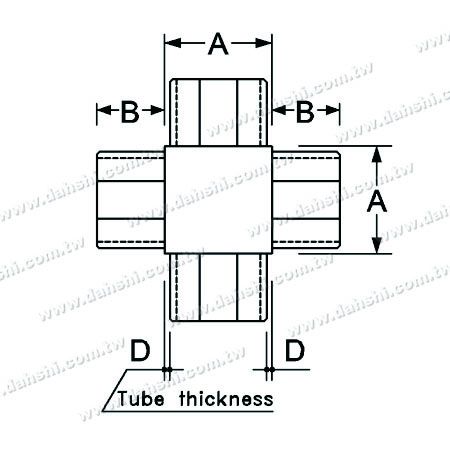 Dimension：Stainless Steel Square Tube Internal Cross Connector 4 Way Out