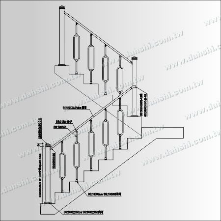 Tiang Pagar Stainless Steel - Tabung - Diagram: Tiang Pegangan Stainless Steel - Tabung