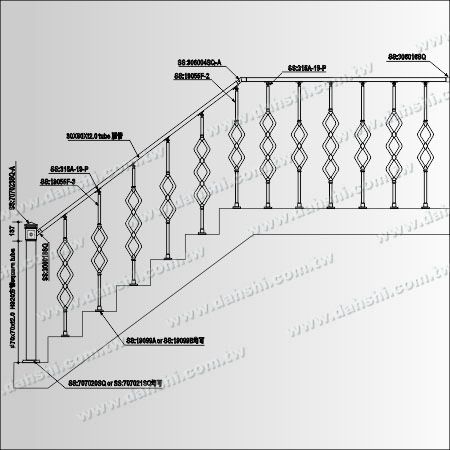 Poteaux de balustrade en acier inoxydable - Tubulaire - Diagramme : Poteaux de balustrade en acier inoxydable - Tubulaire