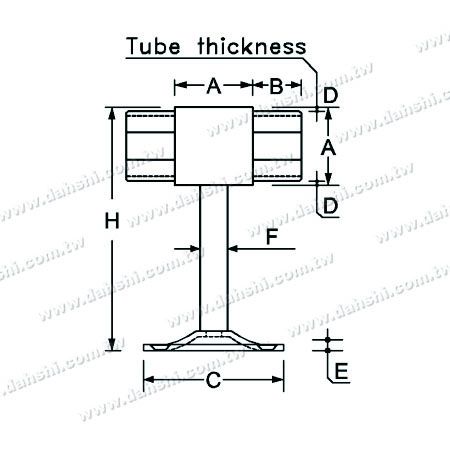 Dimension : Support apparent à vis - Balustrade de balcon ou de décoration intérieure, connecteur de main courante en tube carré - Angle de 180°